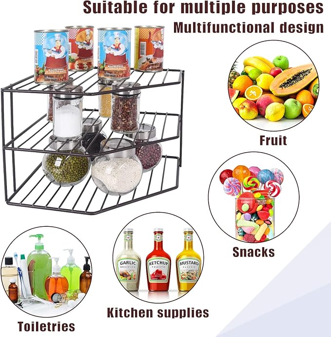 3-Tier Corner Shelf Counter and Cabinet Organizer - Steel Metal Wire - Rust Resistant - Plates, Dishes, Cabinet & Pantry Organizer - Kitchen Organization (10 x 7.5 Inch)(Black)