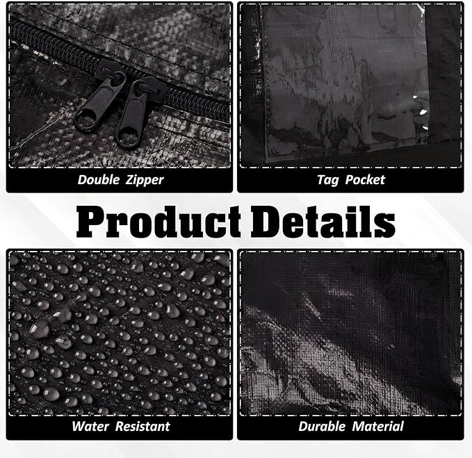 Windyun 4 Pack 142 Gallon Extra Large Moving Bags XXL Heavy Duty Storage Bag with Strong Zipper Handle Jumbo Big Tote Box Foldable for College Dorm Travel Clothes Duffle Blanket Pillow(Black)