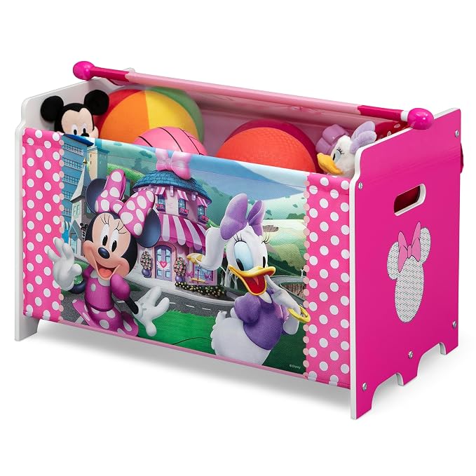 Delta Children Minnie Mouse Toy Box with Retractable Fabric Top, Pink