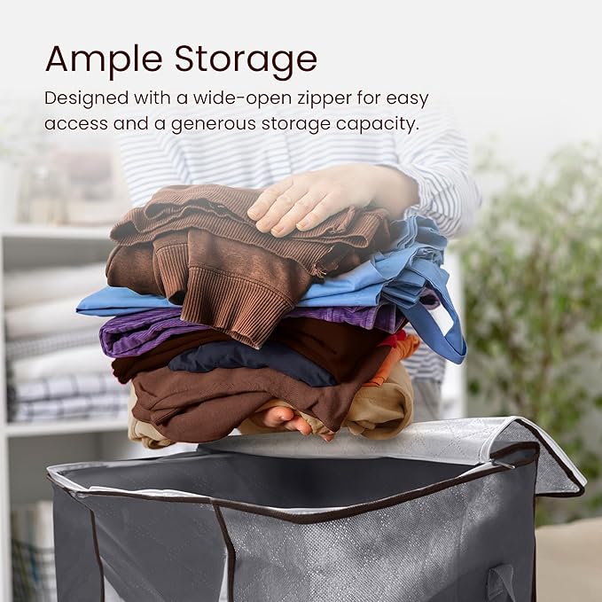 Reli. 60L Foldable Storage Containers for Blankets, Clothes & Organization (3 Pack) | Sturdy Under Bed Bags with Zipper