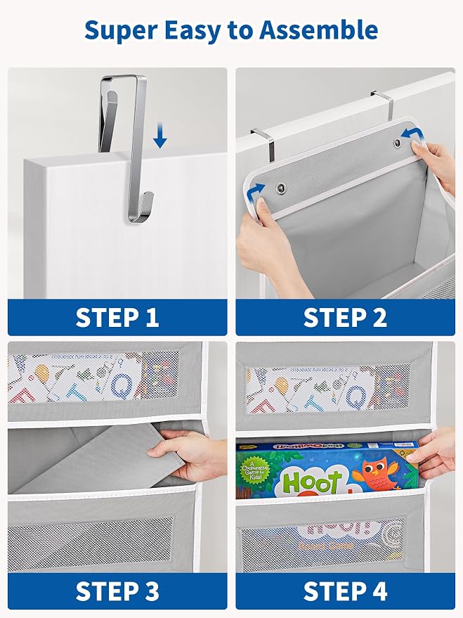 JARLINK Over The Door Organizer, 5 Shelf Door Hanging Organizer with 5 Large Pockets, 44 lbs Weight Capacity Hanging Storage for Bathroom, Bedroom, Nursery, RV, Pantry (Light Grey)