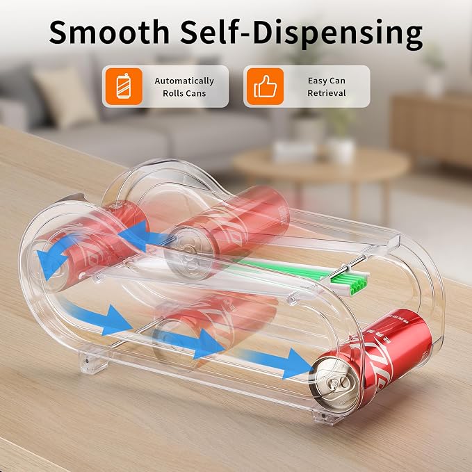 Soda Can Organizer for Refrigerator, Drink Organizer for Fridge, 2 Pack Automatic Rolling Can Dispenser Holder, Organize 11 Pcs Standard Long Cans