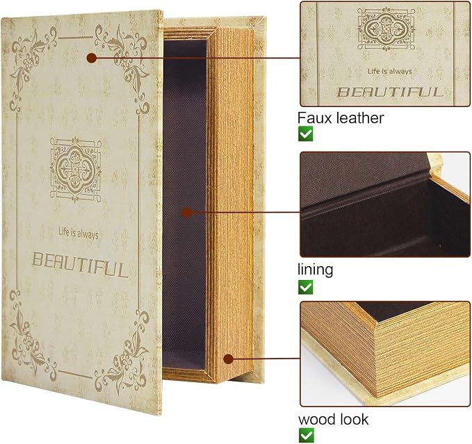 PACOLO Decorative Book Boxes, Faux Wood cover Storage for Hidden Jewelry, Money, and Cash (Life is always Beautiful)
