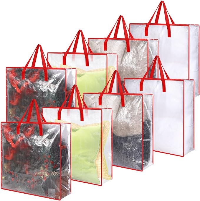 8 Pcs Clear Wreath Storage Bags 26 Inch Garland Container Door Garland Holiday Wreath Storage Holder with Handle and Zipper Heavy Duty Plastic Packing Totes(Red)