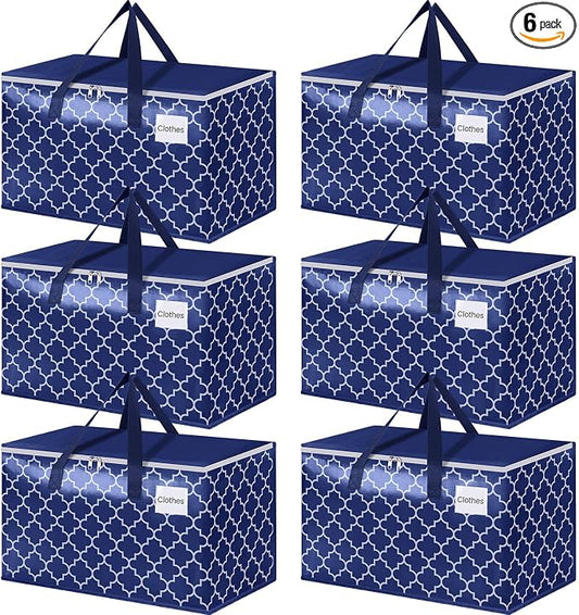 Fabspace Moving Bags, Extra Large Moving Supplies, Heavy Duty Storage Bags, Packing Bags with Reinforced Zippers & Handles, Collapsible Packing Boxes, Storage Totes for Moving, Packing, 100L, 6 Packs