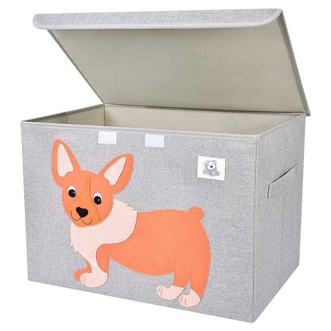 Foldable Large Kids Toy Chest with Flip-Top Lid, Collapsible Fabric Animal Toy Storage Organizer/Bin/Box/Basket/Trunk for Toddler, Children and Baby Nursery (Dog)