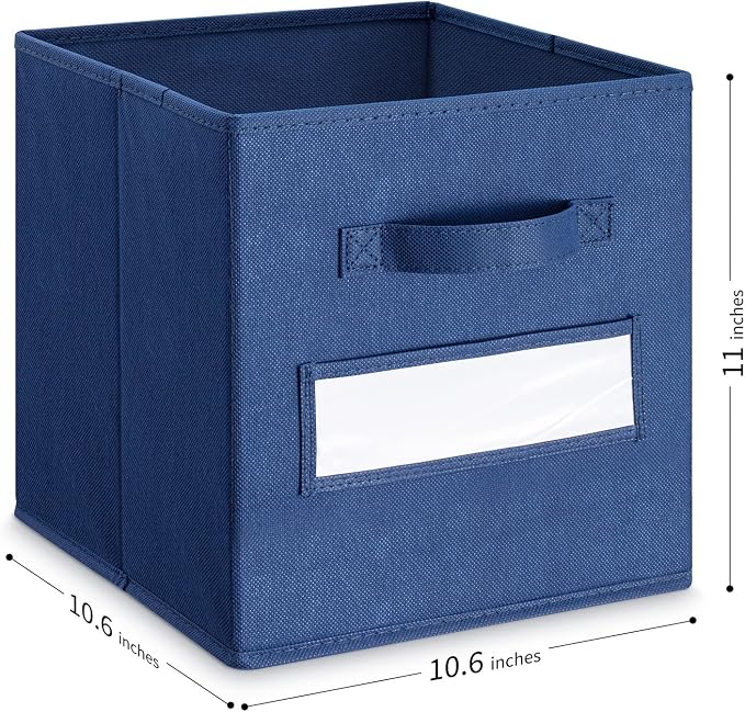 11 Inch Storage Cube,Storage bin (Set of 10) Foldable Fabric Cube Storage Bins with 10 Labels Window Cards & a Pen,Baskets Containers for Shelves,Closet Organizers Box,cube storage,Navy Blue