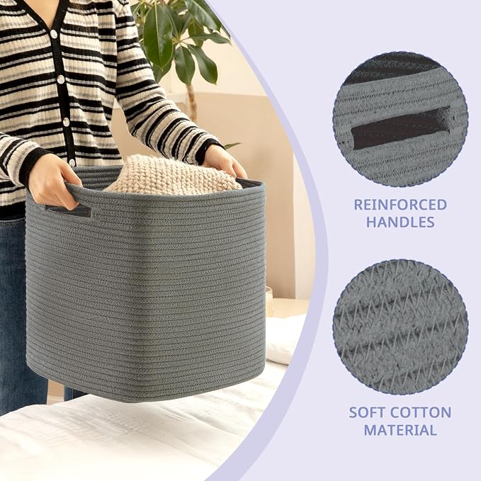 OIAHOMY Storage Cubes, 13 Inch Cube Storage Organizer, Collapsible Storage Bins, Baskets for Organizing, Storage Bins for Shelves-Dark Grey, 2-PACK