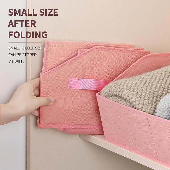 Homsorout Closet Baskets for Shelves Trapezoid - Decorative Storage Baskets with Handle, Closet Bins for Organization, Shelf Storage Bins for Clothes, Books, Home, Office, 3 Pack, Pink