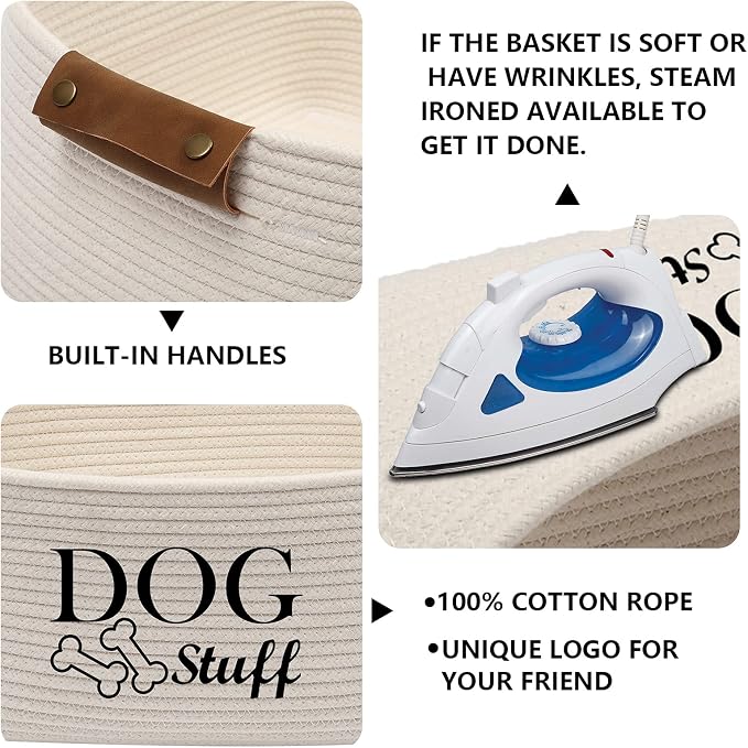 Geyecete Square Dog toy basket storage Cotton Rope Storage Basket Pet/Pet Toy And Accessory Storage Bin Doy Toy Box-Beige