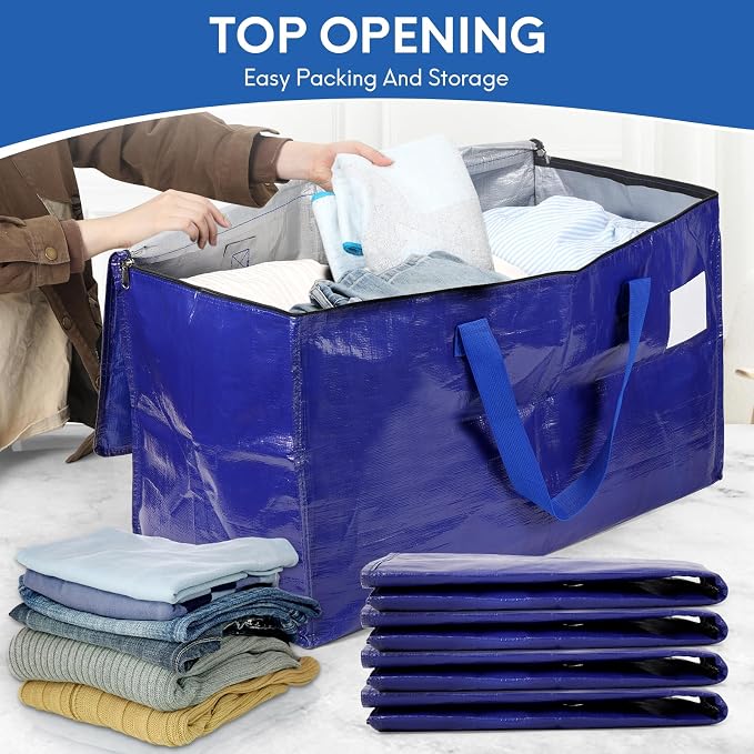 2-Pack Extra-Large Heavy-Duty Storage Totes with Reinforced Handles, Durable Zippers & Waterproof Material — Perfect for Space-Saving, Moving, Shipping and Travel (BlUE)
