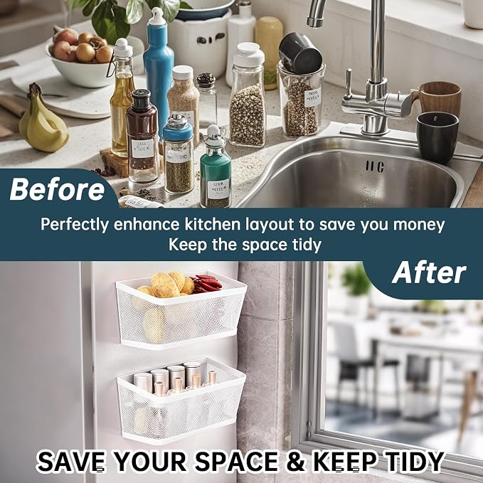2Pcs Magnetic Spice Rack for Fridge Magnet Hanging Basket Holder for Seasonings Fruit Vegetables Coffee Beans Magnetic Organizer Shelf, Kitchen Refrigerator Organizers