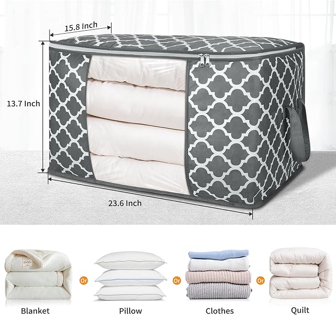 90L Large Storage Bags, 6 Pack Clothes Storage Bins Closet Organizers | Foldable Storage Containers, with Reinforced Handle, for Clothing, Blanket, Comforters, Bed Sheets, Pillows and Toys,Pattern
