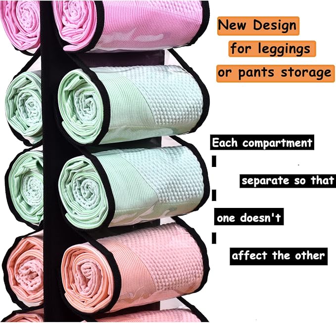 Legging Storage Bag Storage Hanger Can Holds 24 Leggings or Shirts Jeans Compartment Storage Hanger, Foldable Leggings Organizer Clothes Portable Closets Roll Holder (Color-LX)