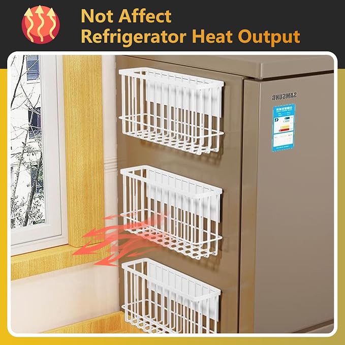 Magnetic Refrigerator Organizer Magnetic Basket Kitchen Organizer Metal Ziplock Bag Storage Organizer (White)