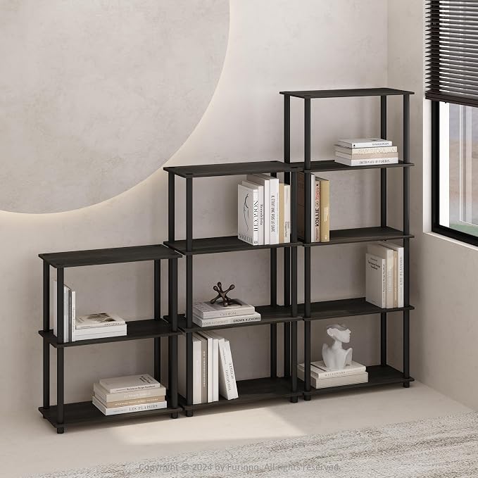 Furinno Turn-N-Tube Book Shelf, 4-Tier Bookshelf, Bookcase with Multipurpose Compact Display Rack, 11.6 x 23.6 x 43.2, for Living Room, Bedroom, Home Office, Espresso/Black