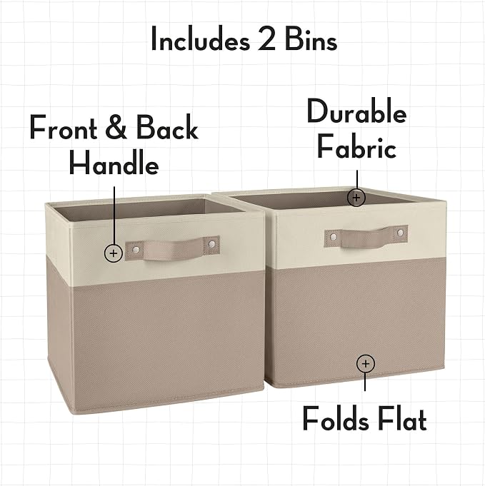RiverRidge Kids storage bins - 10.5 Cube Storage Organizer with Handles – Taupe Two-Tone closet organizers and storage for Toys, Shoes & More - Fits RiverRidge Cabinets