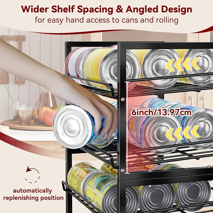 2-Tier Stackable Can Organizer 2 Pack, Pantry Can Dispenser Holds Up to 48 Cans, Metal Wire Basket for Canned Food Soda Drinks, Black