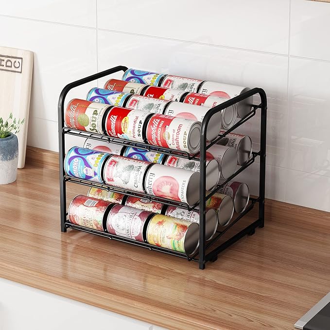 Can Rack Organizer, 3 Tier Stackable Can Storage Dispenser,for Food Storage, Kitchen or Pantry, Storage for 36 Cans, Black