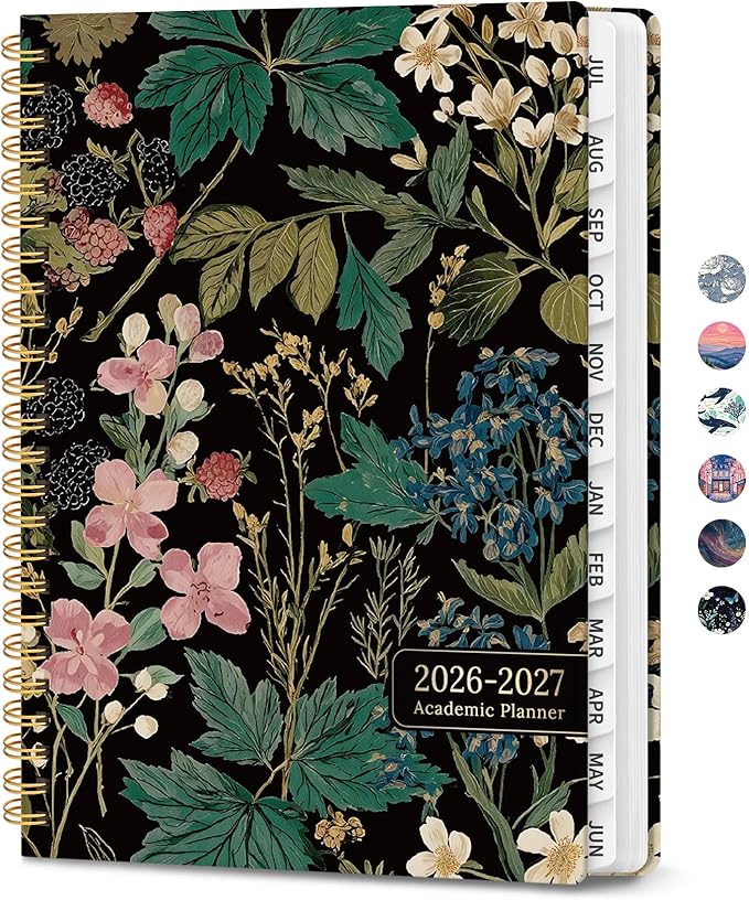 Planner 2026-2027, Hardcover Monthly and Weekly Academic Planner July 2026 - June 2027, Teacher and Student Calendar Agenda Book with Tabs, A4 (8.5" x 11"), Ideal for School and Office, Forest Botanica