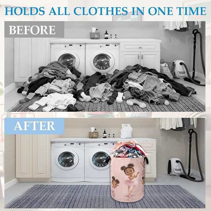 Ballet Girl Laundry Basket Collapsible Laundry Hamper Oxford Storage Bin for Clothes Storage, Organizer, Books and Sundries 16" X 20.8"
