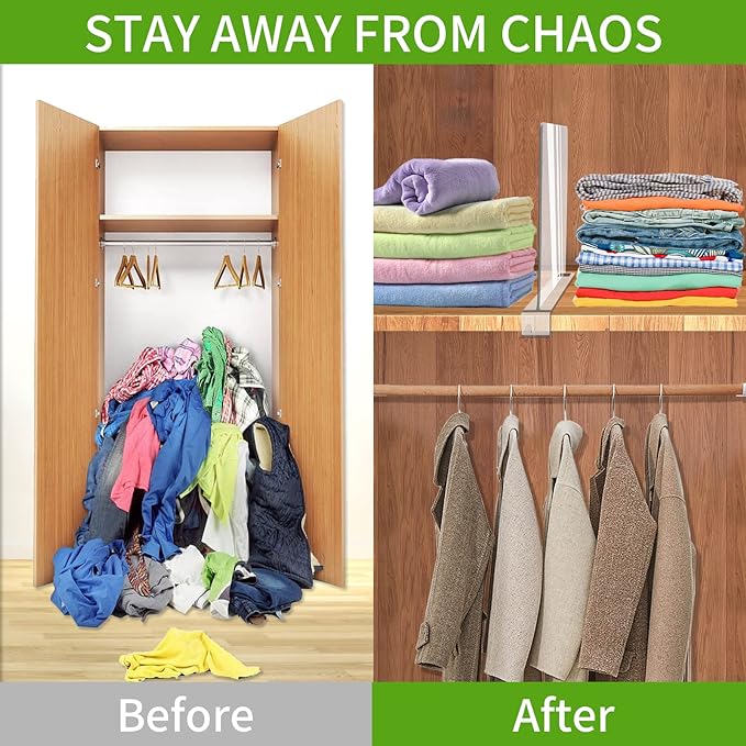 10 Pack Acrylic Shelf Dividers, Clear Shelf Divider for Closet Organization, Closet Shelf Separators for Clothes/Purses, Wood Shelves Organizers in Bedroom, Kitchen, Office, Cabinets, Bathroom Storage