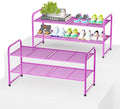 2 Pack Shoe Rack, 2-Tier Metal Stackable Shoe Shelf Storage Organizer, Heavy Duty Wire Shoe Stand for Entryway, Closet, Hallway, Holds 50 LBS, Pink
