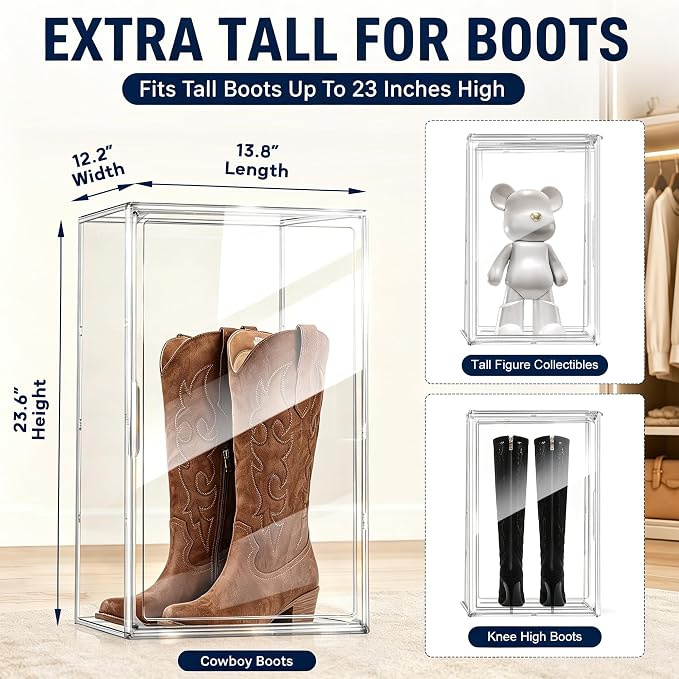 Extra Tall Clear Boot Storage Box for Knee-High and Riding Boots | 23.6-inch height helps keep tall boots upright. Ideal for riding boots, fashion boots and seasonal footwear, huge figures.