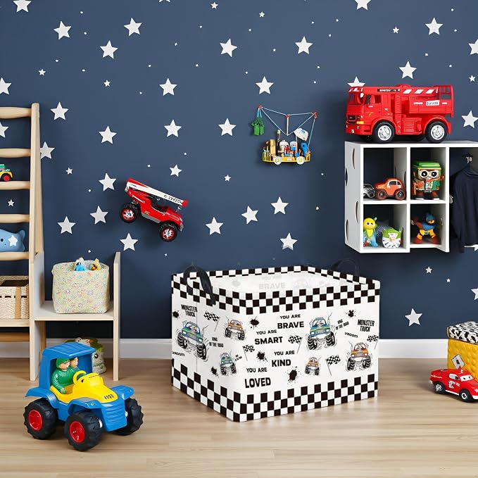 Rectangular Kids Storage Basket Baby Storage Basket with Handles for Home Kitchen Boys and Girls Cute Toy Storage Bin Organizer Shelf Book Room Decor(Flag Truck)