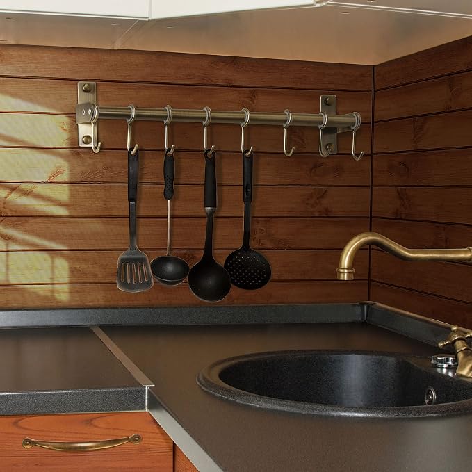 DSEAP Pot Rack - Pots & Pans Hanging Rack with 8 Hooks, Double Bars, Wall Mounted, Bronze, Pack of 2