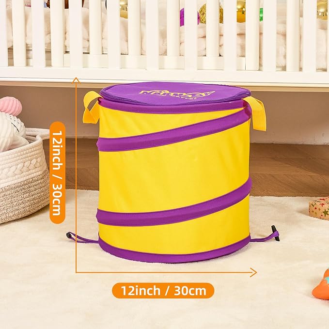 NARMAY Toy Barrel, Pop-Up Toy Storage Organizer, Collapsible Bin for Building Bricks & Small Blocks, Bucket with Handles, All-in-One Organizer for Kids Boys and Girls - 12 x 12 Inch