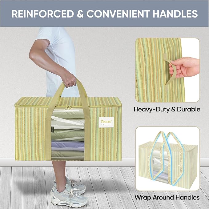 BALEINE 2-Pack Oversized Moving Bags with Reinforced Handles, Heavy-Duty Storage Tote Moving Supplies for Packaging, Camping (Color Stripe, 2-Pack)