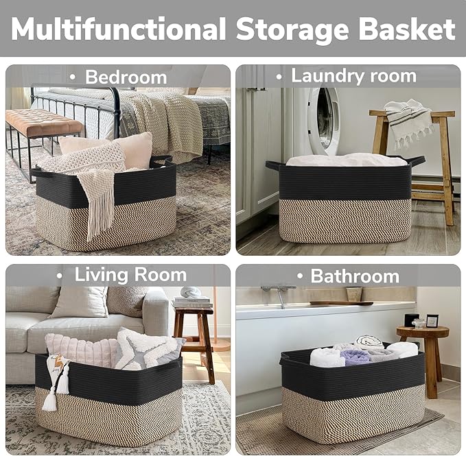 Goodpick Large Blanket Basket, 22" x 17" x 12" Wicker Storage Baskets for Organizing, Rectangle Nursery Basket for Toys Storage, Dirty Clothes Baskets for Living Room, Bedroom