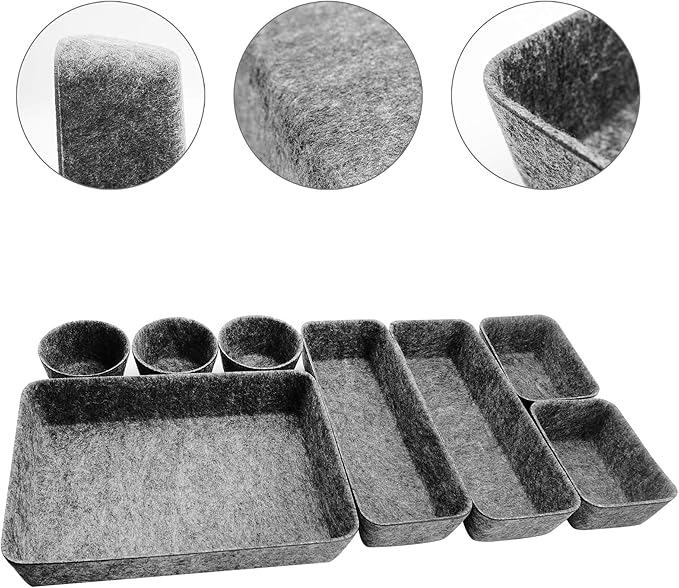 8pcs Drawer Organizers, Separators, Storage Box,Felt Storage Bins Inserts Tool Containers Toy Basket Shelf Cubes Foldable Drawer Dividers Desk Organisers - Grey