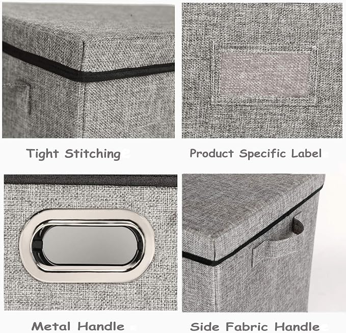 Lukeline Collapsible Storage Bins with Lids, 2-Pack Foldable Fabric Linen Storage Boxes Cube, Closet Organizer Storage Basket with Label for Home Bedroom Office(17 x 13 x 13, Gray)