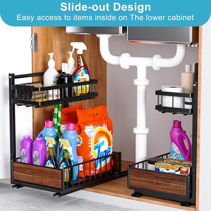 Cadrim Under Sink Organizer 2 pack, Pull Out Cabinet Organizer Shelf 15.75 * 13.78 * 10.3 inch，Organizers and Storage with Sliding Drawer, Under Sink Storage for Kitchen Bathroom Cabinet