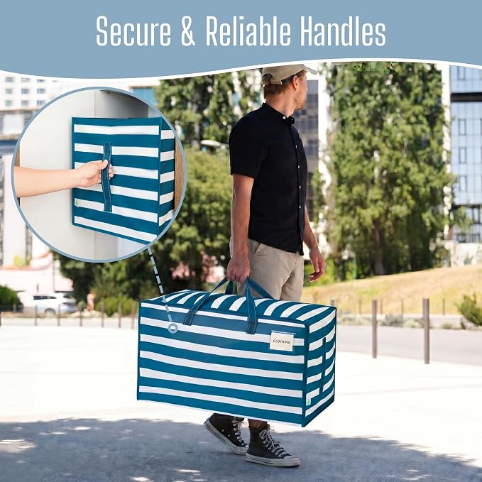 VENO 10 Pack Extra Large Heavy Duty Moving Bags with Wide Opening & Reinforced Handles, Reusable Storage Tote Bags with Strong Zippers for Clothes, College Dorm Essentials & Moving Supplies