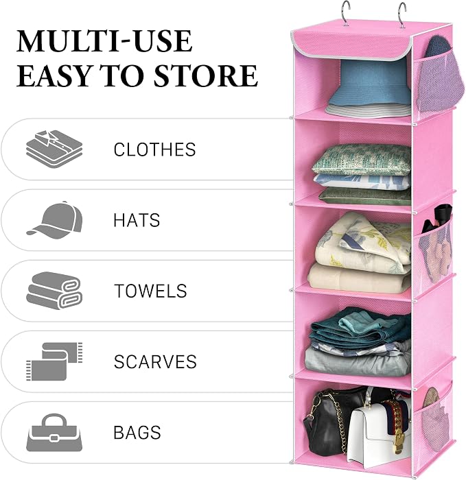 Simple Houseware 5 Shelf Hanging Closet Organizer, Pink