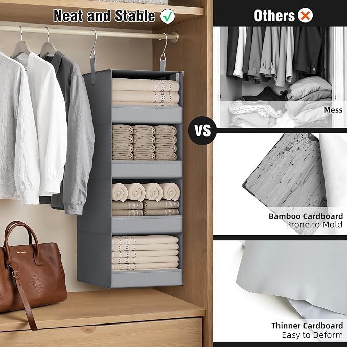 GRANNY SAYS 4-Shelf Hanging Organizer, Closet Hanging Shelves, Closet Hanging Storage Organizers, Organization for Bedroom, Living Room, Baby Nursery, Camper Accessories, Gray, 1-Pack