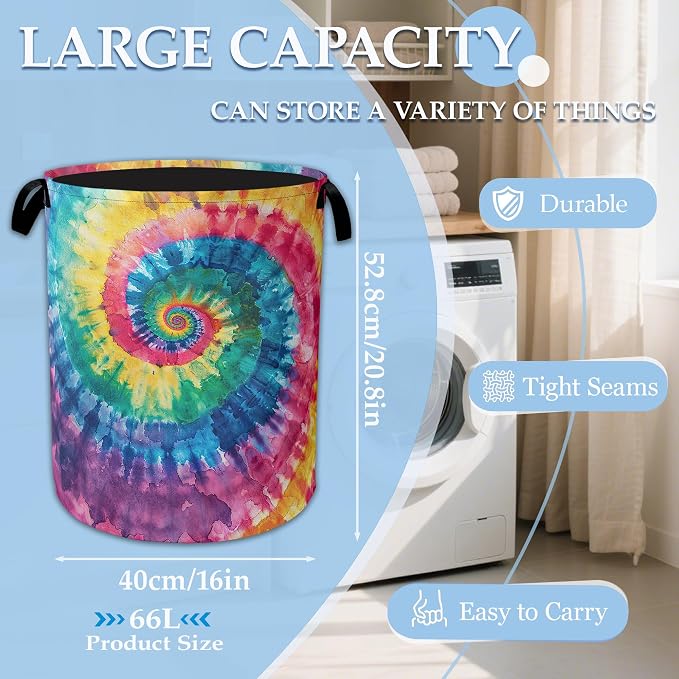 Tie Dye Laundry Basket Collapsible Laundry Hamper Clothes Storage Bin for Bathroom Bedroom Room Decor 16" X 20.8"