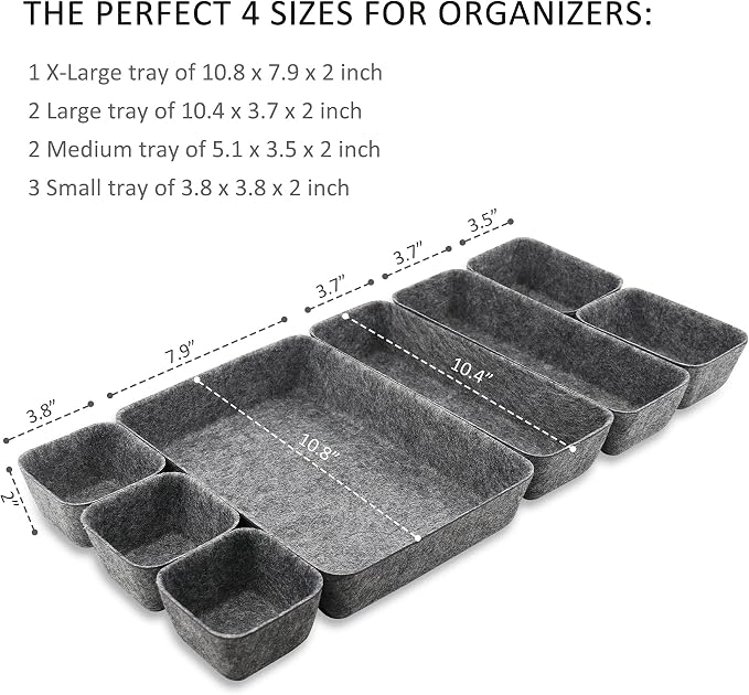 Newthinking Desk Drawer Organiser Trays, 8 Pack Square Organizer Box Stackable Dividers, Save Desk Space Dividers Box for Home Office Cosmetics Storage Boxes (Dark Gray)