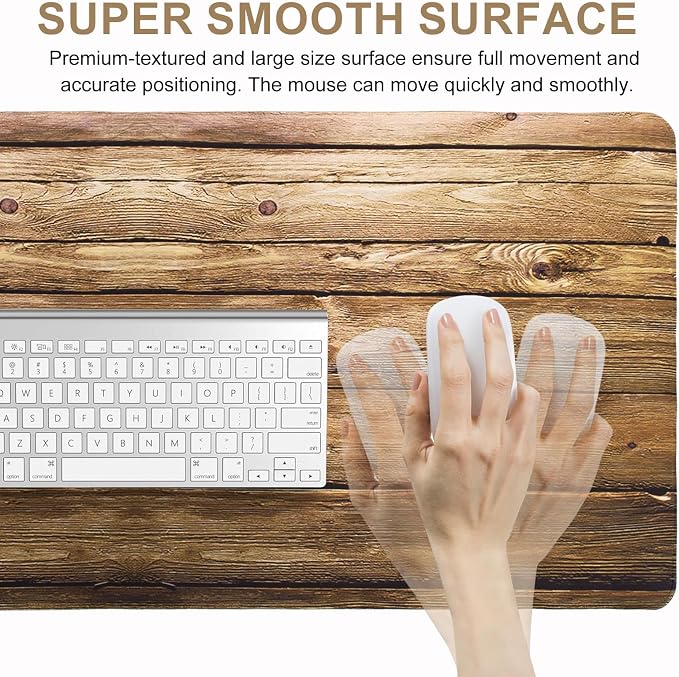 L-SPOUTTO Vintage Wood Desk Mat Gaming Mouse Pad Extended XXL 35.4x15.7in Large Mouse Pad Non-Slip Rubber Base Keyboard Pad Waterproof Desktop Mat for Laptop Computer Work Game Home Office-Wood Art