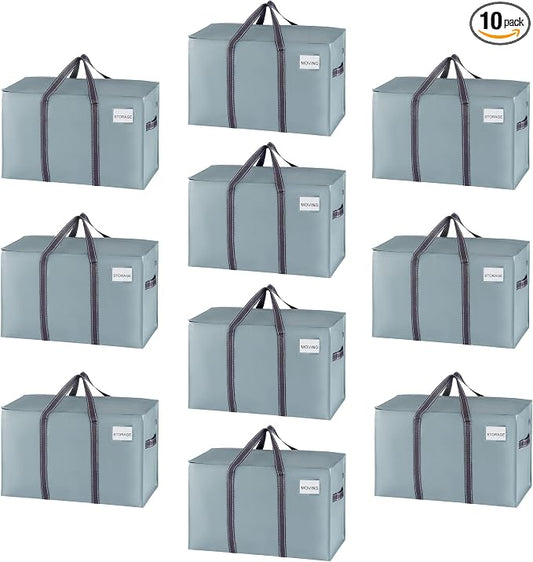 VENO 10 Pack Heavy Duty Moving Bags, Extra Large Storage Bags with Reinforced Handles & Strong Zippers, Foldable & Reusable Moving Box Alternative for Clothes & Dorm Storage