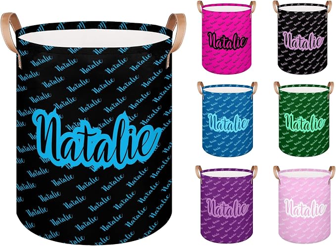 Personalized Laundry Basket, Custom Gift Laundry Hamper, Collapsible Nursery Waterproof Laundry Baskets, Dirty Clothes Toy Hamper with Handles Name Black Blue