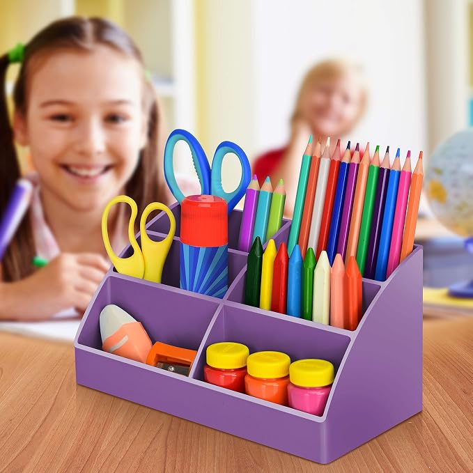 Acrimet Desktop Organizer - Easy Organizer Caddy Holder for Office, Home and School use (Plastic) (Solid Purple Color) | Slant Design, Scrunch Holder & Stationery Accessories