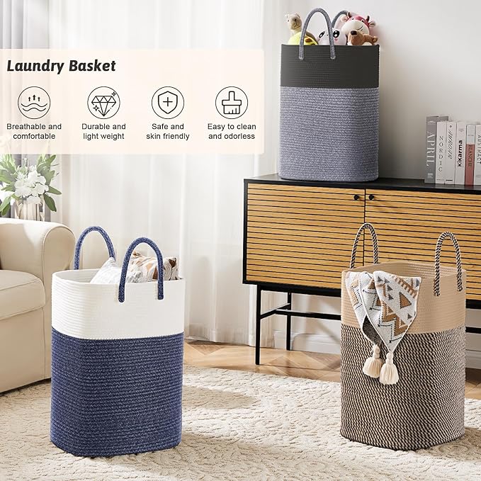 Artfeel Laundry Basket,Woven Cotton Rope Laundry Hamper,80L Versatile Storage for Dirty Clothes,Baby Toys,and Blankets in Bathroom, Nursery,and Living Room