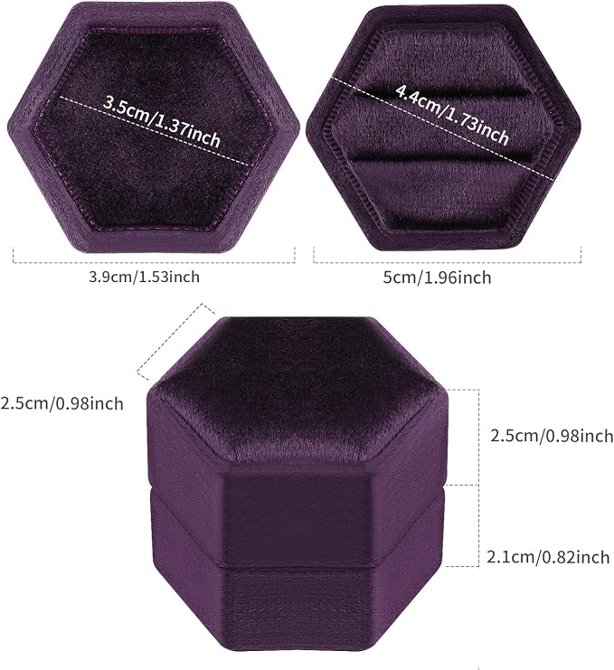 DesignSter Hexagon Velvet Ring Box - Premium Gorgeous Vintage Double Ring Display Holder with Detachable Lid for Proposal, Engagement, Wedding, Ceremony(Deep purple)