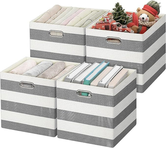Posprica Storage Bins Storage Cubes,13×13 Collapsible Storage Boxes Containers Organizer Baskets for Nursery,Office,Closet,Shelf - 4pcs,Black-white Striped
