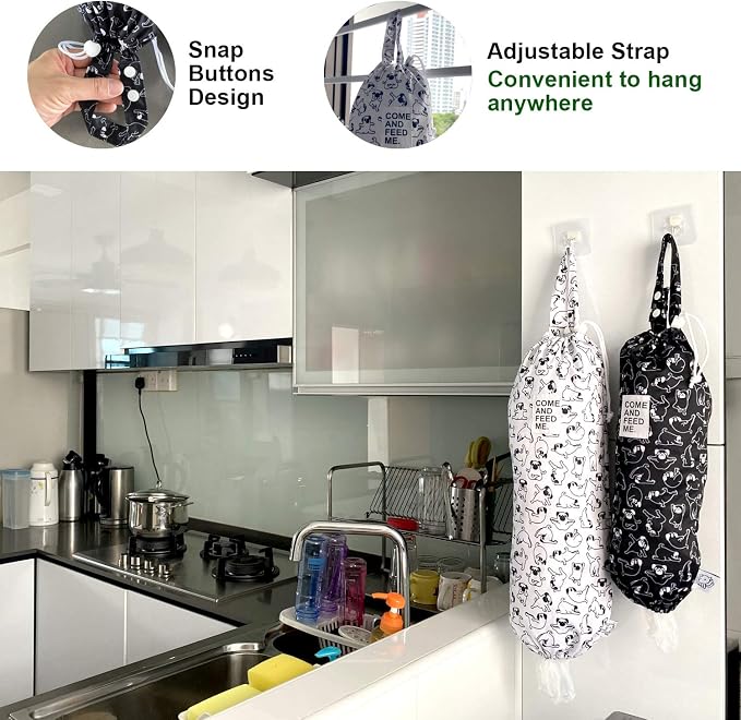 2pcs Waterproof Plastic Grocery Trash Bag Holder Shopping Carrier Holder Organizer Kitchen Storage Bag Dispenser Multiple Designs Sizes Dogs