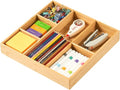 Umilife Bamboo Desk Drawer Organizer, Wood Office Junk Tray, 12"x12" | 1.8" Tall for Shallow Drawer - Adjustable dividers - Anti Slip Silicone Pads - Versatile Storage Box in Kitchen, Pantry